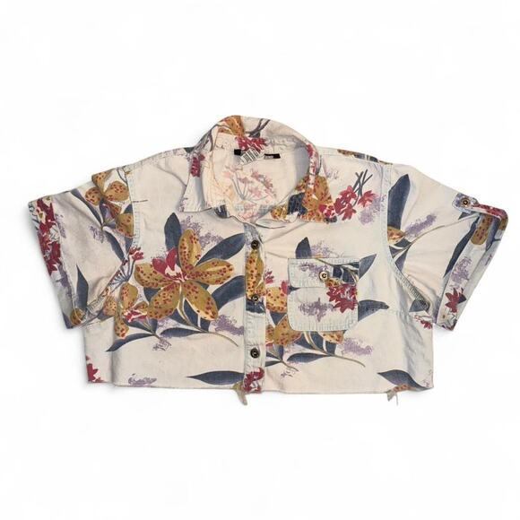 vintage sag harbor cropped shirt hawaiian floral vtg 90s - Picture 2 of 4